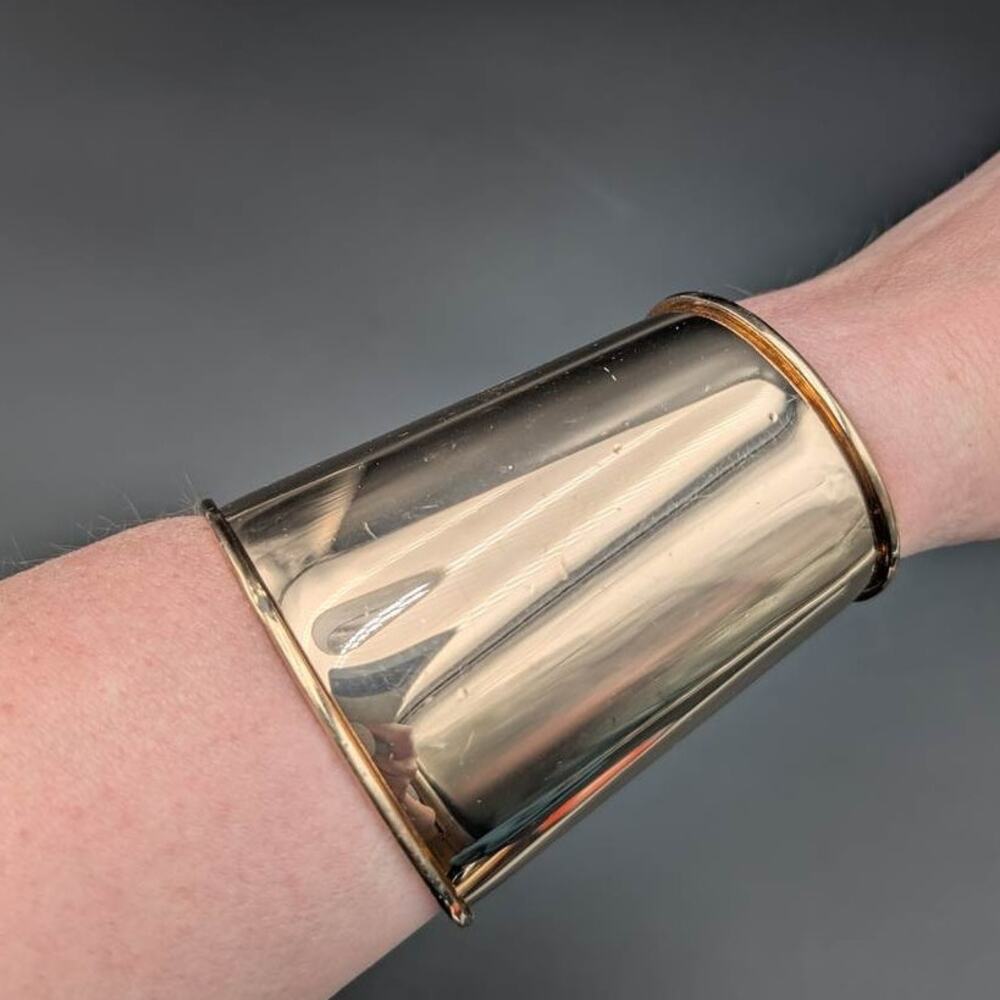 JustFab Gold Toned Cuff Bracelet Polished Statement Jewelry Chunky Adjustable
